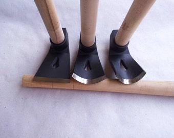 Set of 3 wood carving woodworking bowl adze tools - straight - big - small curved adze