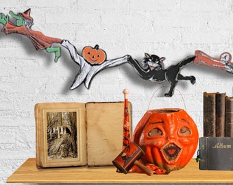 Vintage Style Figural Halloween Banner, Beistle Insp Halloween Garland, Moveable Antique Halloween Figure Bunting