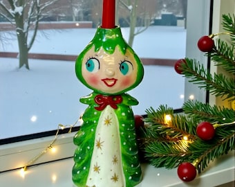 Figura/candelabro de niña de árbol de Navidad estilo Holt Howard de los años 50 - Decoración navideña de estilo vintage