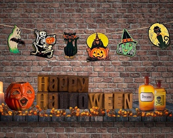 Vintage Style Halloween Garland: Figural Die Cut Banner