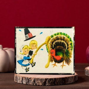 Thanksgiving Turkey Decor Wood Block Sign, Kitschy Shelf Sitter