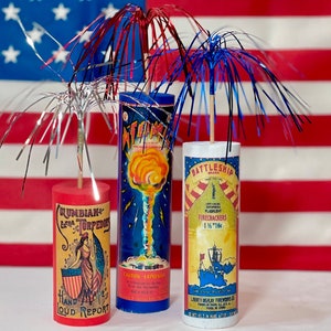 Tiered Tray Wood Firework 4th of July Decor, Vintage Insp Sparkler Patriotic Decorations, Independence Day Mini Wooden Firecracker