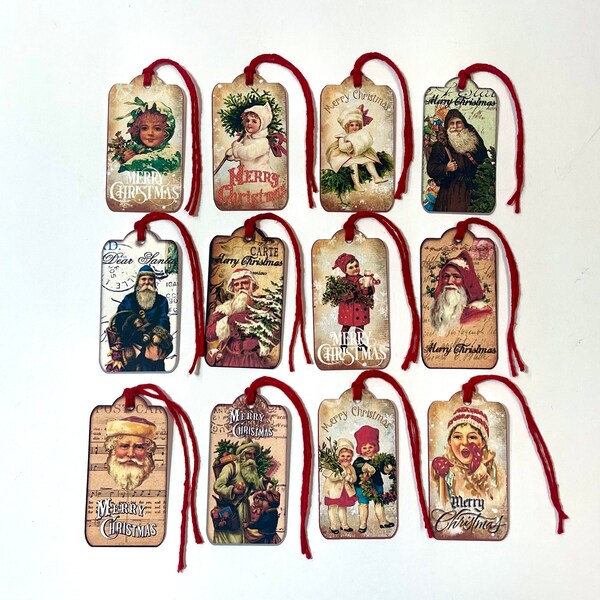 Victorian Christmas Gift Tags, Handmade Holiday Gift Tags, Gift Bag Hang Tags, Children Gift Tags,  Santa Christmas Card Hang Tags, Vintage