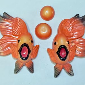 Vintage Style Chalkware Fish & Bubble Wall Plaques, Vintage Beach House Wall Decor, MCM Bathroom Decor, Kitsch, Miller Studios