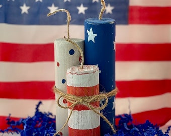 4th of July Decor, Tiered Tray Rustic Fireworks, Patriotic Americana Decor, Fourth of July Farmhouse Decor, Independence Day Decorations