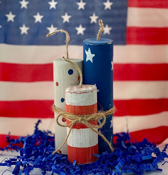 4th of July Decor Tiered Tray Rustic Fireworks Patriotic Etsy