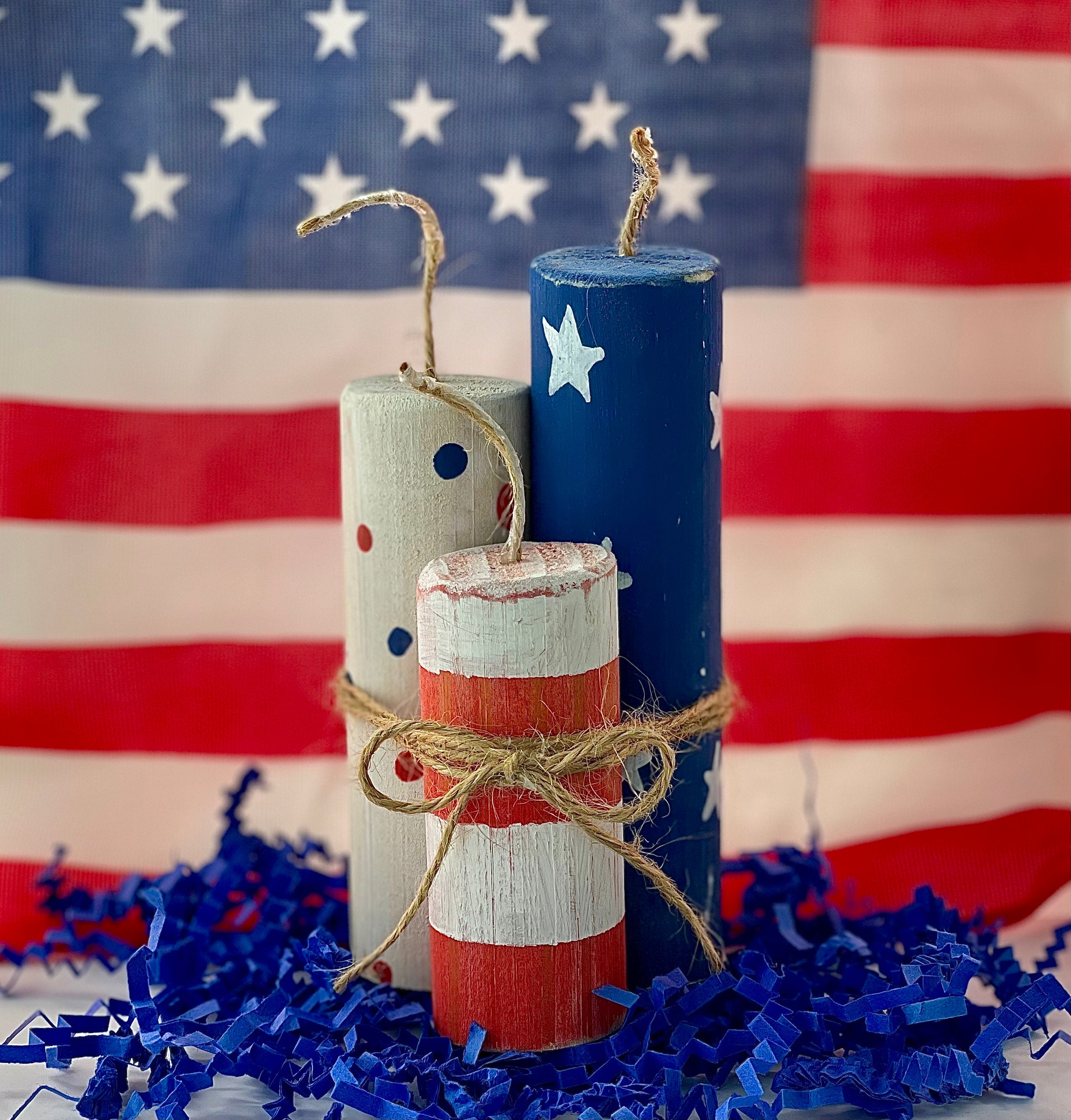 4th of July Decor, Tiered Tray Rustic Fireworks, Patriotic