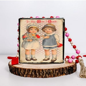 Cottagecore Vintage Valentines Decor, Tiered Tray Valentine Decoration, Rustic Valentine Shelf Sitter, Farmhouse Valentines Decor