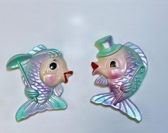 Chalkware Fish Family + Bubble Set - Retro Frosty Pink - Etsy