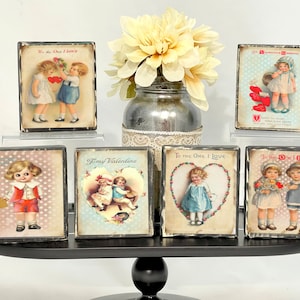 Cottagecore Valentine Tiered Tray Decor Sign, Vintage Style Wood Block Sign Shelf Sitter