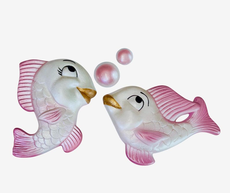 Pink Chalkware Fish Wall Plaques: Retro Kitsch Bathroom Decor image 2