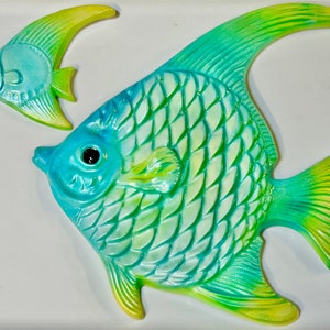 Vintage Style Chalkware Angelfish Fish Wall Art, Retro Mid Century Wall Decor, Bathroom Wall Art, Beach House Decor, Kitschy Decor