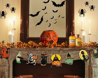 Vintage Halloween Garland: Retro Kitsch Die Cut Banner