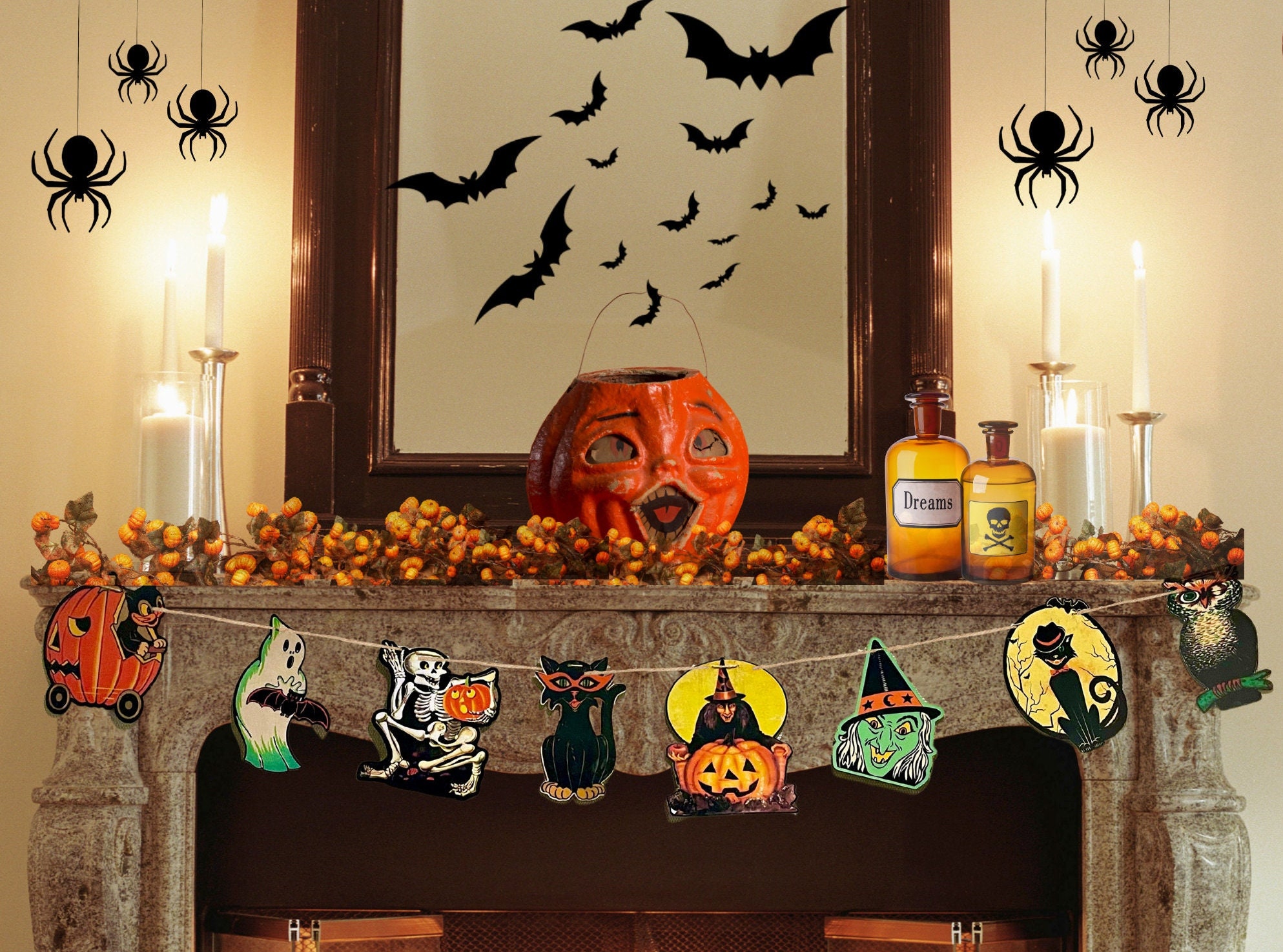 Vintage Halloween Garland: Retro Kitsch Die Cut Banner - Etsy