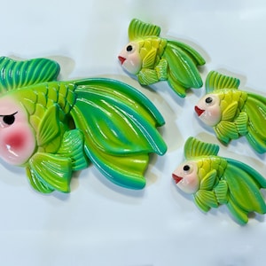 Retro Chalkware Fish Wall art, Chalkware Wall Plaques, Vintage Style Mid Century Decor, Bathroom Fish Art, Beachouse Decor
