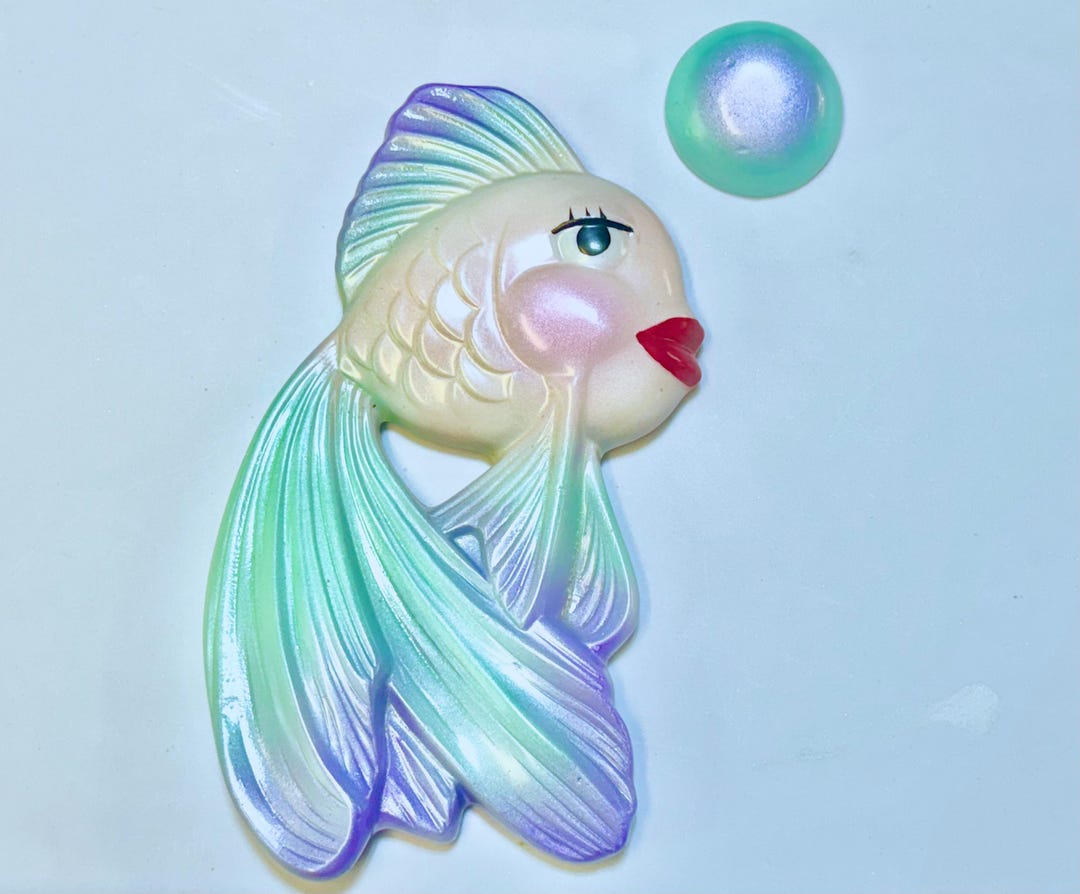 Anthropomorphic Chalkware Fish & Bubble Wall Art Plaques, Vintage Beach ...