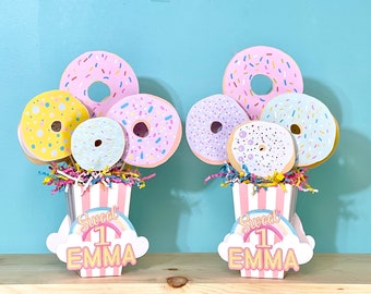 Sweet One Party Decor, Donut Grow Up Centerpiece, Donut Birthday Party, 1st Birthday Party Decor, Sweet 1 Birthday, Candy Party Personalized