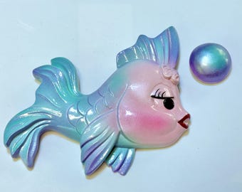 Chalkware Fish Wall Art: Anthropomorphic MCM Beach House Decor