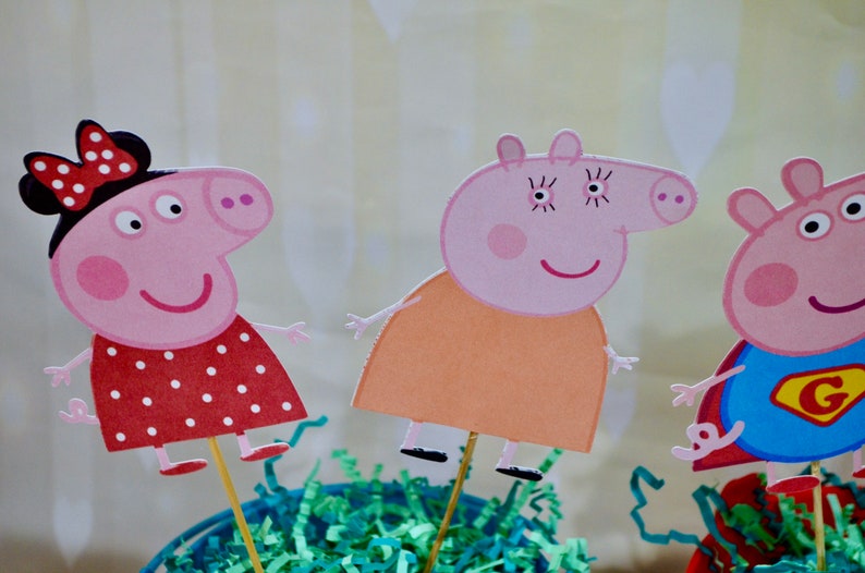 Peppa Pig Birthday Party Centerpiece Picks Peppa Pig Decorations Peppa Pig Centerpieces Peppa Pig Table Decor