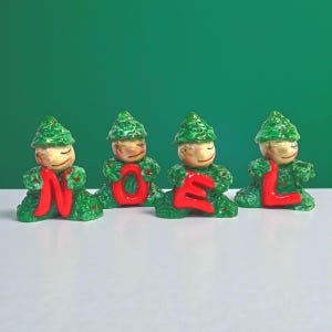 Christmas Tree NOEL Elf/ Pixie Figurine Set- Norcrest & Holt Howard Inspired Holiday Decor image 2