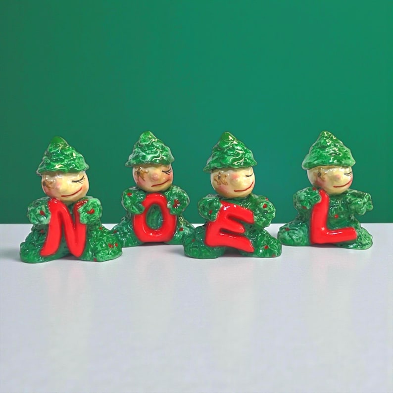 Christmas Tree NOEL Elf/ Pixie Figurine Set- Norcrest & Holt Howard Inspired Holiday Decor image 2