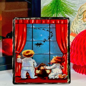 Vintage Style Christmas Wood Block Sign: Twas The Night Before Christmas Shelf Decor