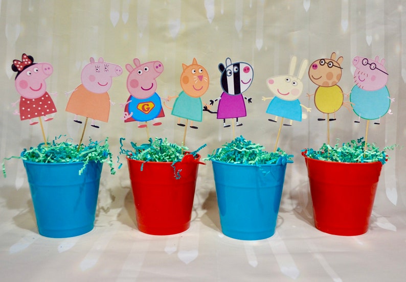 Peppa Pig Birthday Party Centerpiece Picks Peppa Pig Decorations Peppa Pig Centerpieces Peppa Pig Table Decor