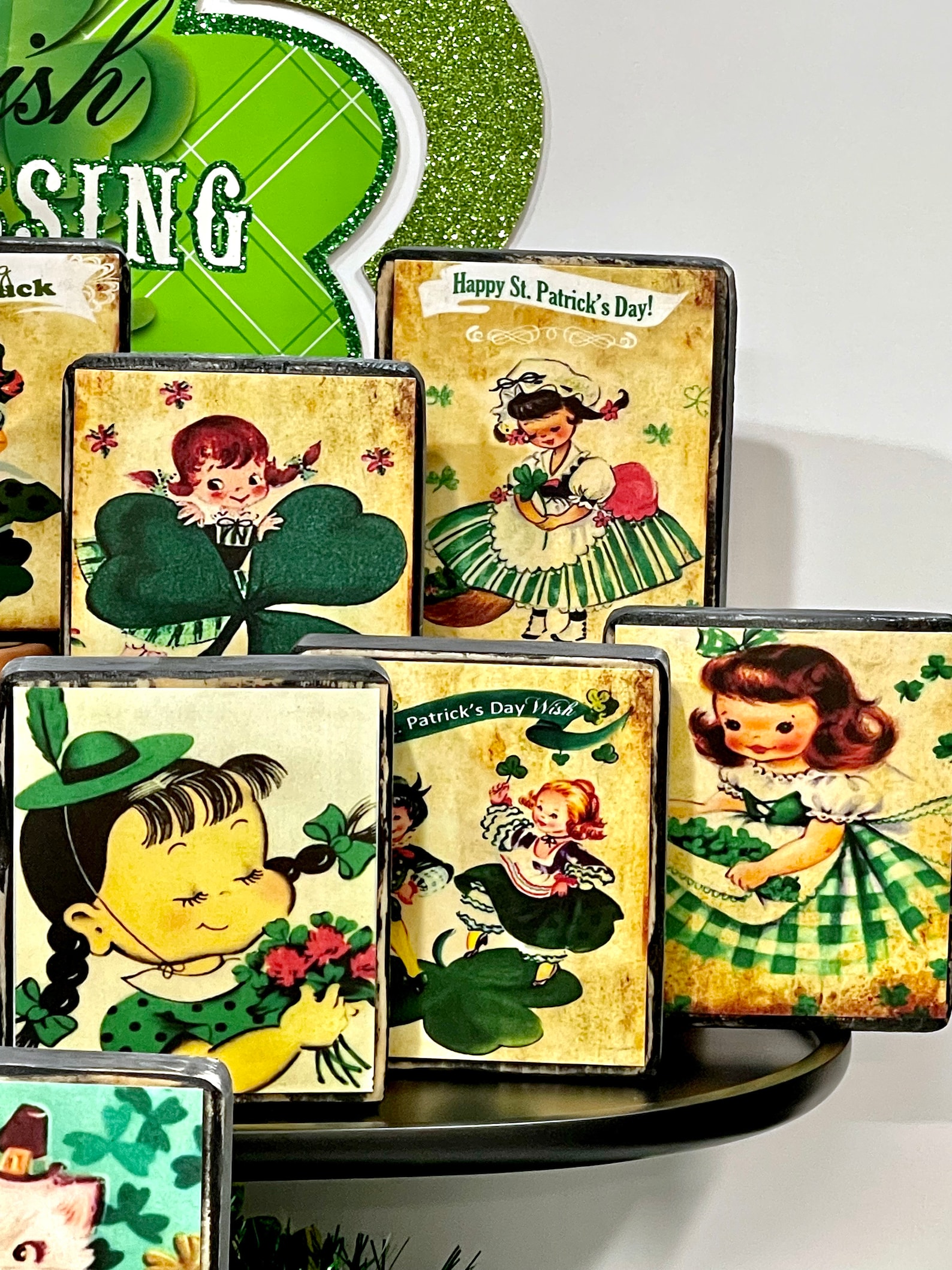 St. Patricks Day Tiered Tray Decor Vintage Insp Irish Decor Etsy