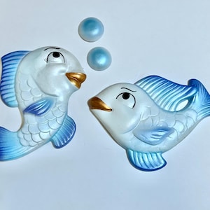 Vintage Chalkware Fish Wall Art Plaques: Mid Century Style Home Decor