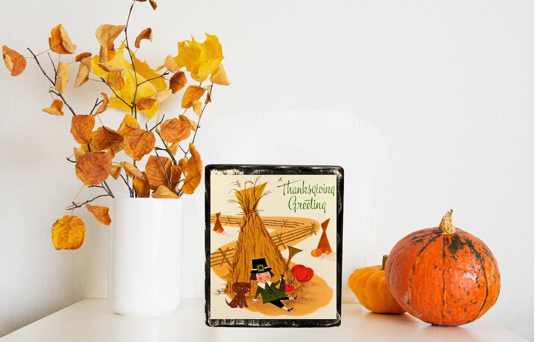 Vintage Style Thanksgiving Decor Shelf Sitter/ Thanksgiving Tiered Tray ...