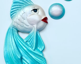 Chalkware Fish Wall Art Plaques: Vintage Kitsch Bathroom Decor