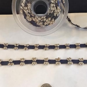 Vintage French Rococo Trim Denim Blue Beige Rosette Flower Ribbon Width 1/4 Inch By The Yard
