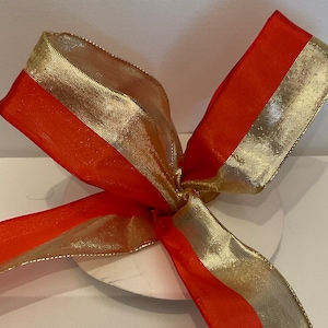 Vintage French Wired Ribbon Red Gold Stripes Width 1-1/2” 5 Yds