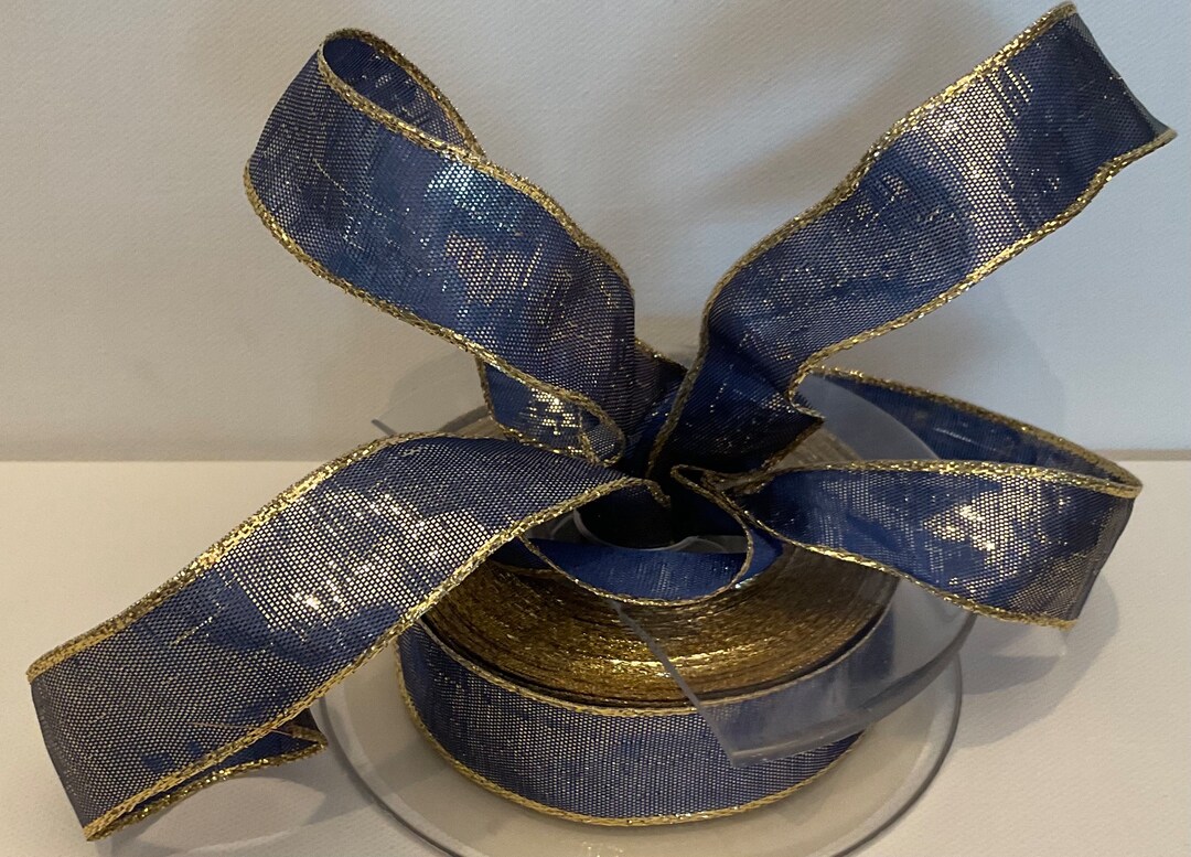 Vintage French Wired Ribbon Blue Gold Stripes Width 1 Inch 5 Yds Etsy