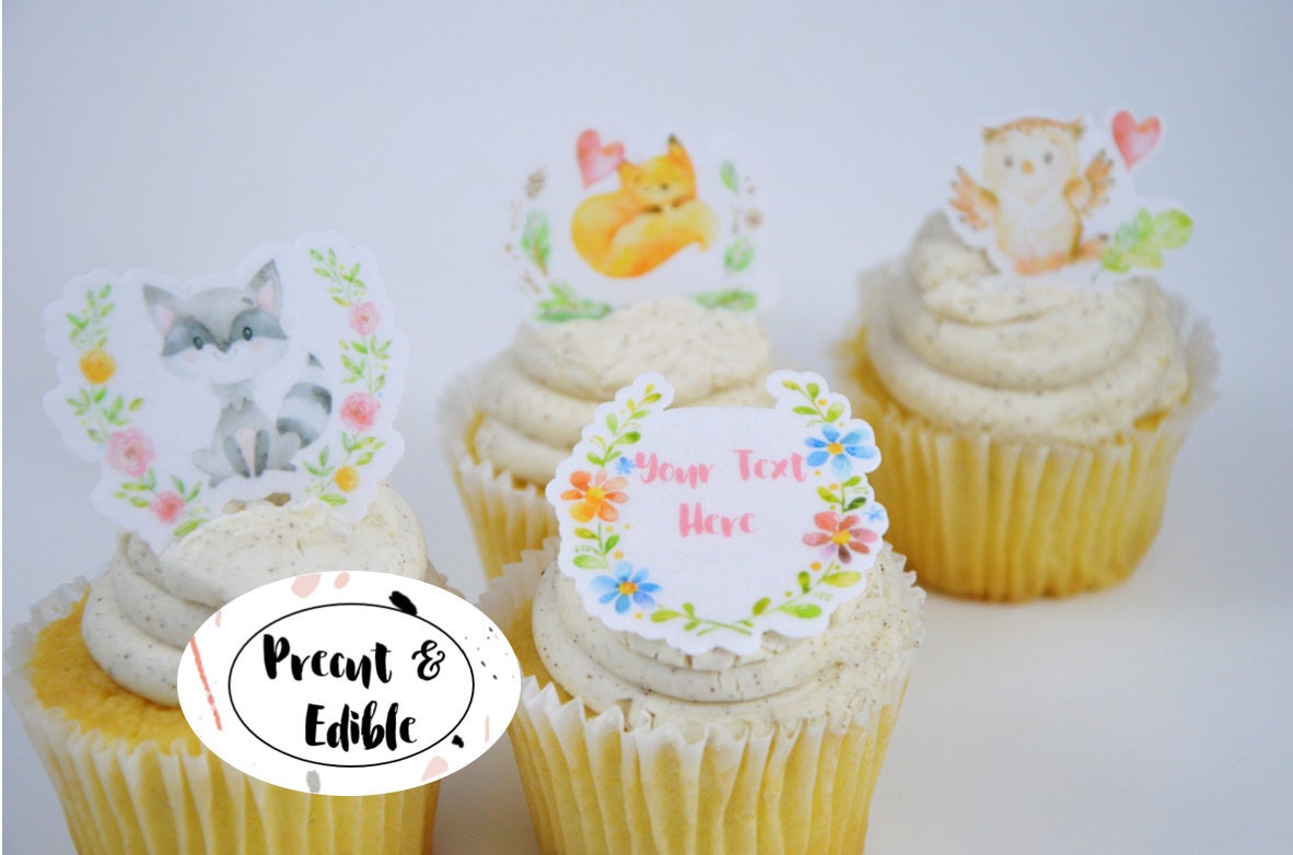 Woodland cupcake topper edible & precut Woodland 1st Etsy