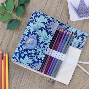 William Morris Fabric Canvas Pencil Roll Up: Travel Organizer