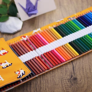 Pochette enroulable pour crayons de couleur sur toile, rouleau de stylos encre gel liquide en tissu de coton, étui pour crayons à dessin