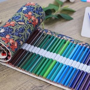 Pochette enroulable pour crayons à colorier sur toile, emballage en rouleau pour stylos en coton William Morris, organisateur de crayons à dessin étudiant trousse pour artiste