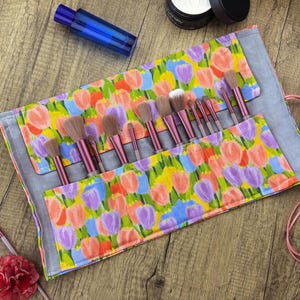 Floral Fabric Makeup Brush Roll Up Pouch: Travel Organizer