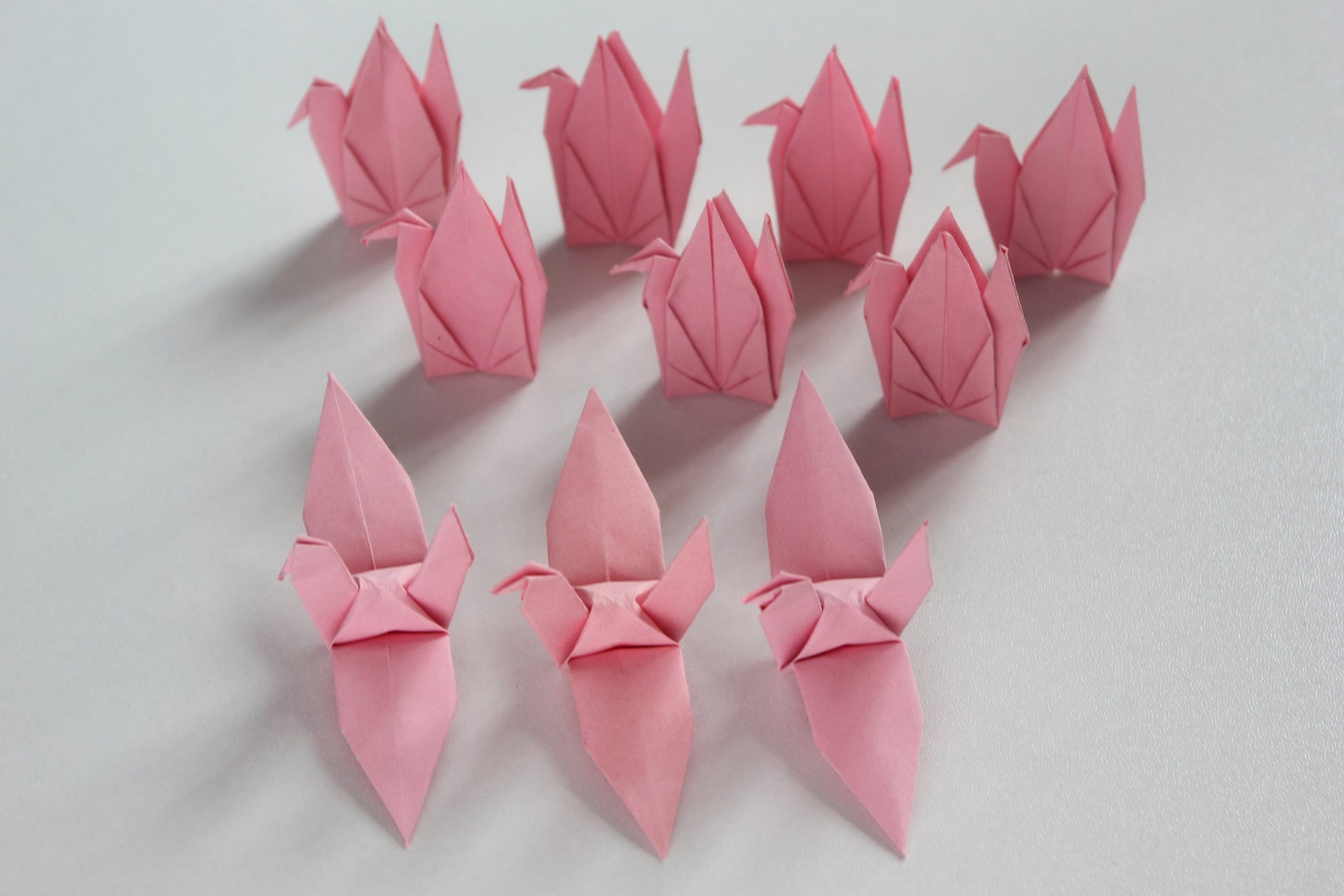 1000 Pink Solid Color Origami Paper Cranes Handmade Paper Bird Crane