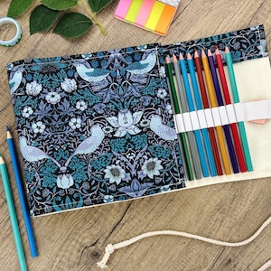 Pochette pour rouleau de crayons à colorier sur toile, emballage pour rouleau de stylos en tissu de coton William Morris, sac à outils organisateur de crayons de dessin étui à stylos cadeau d'artiste