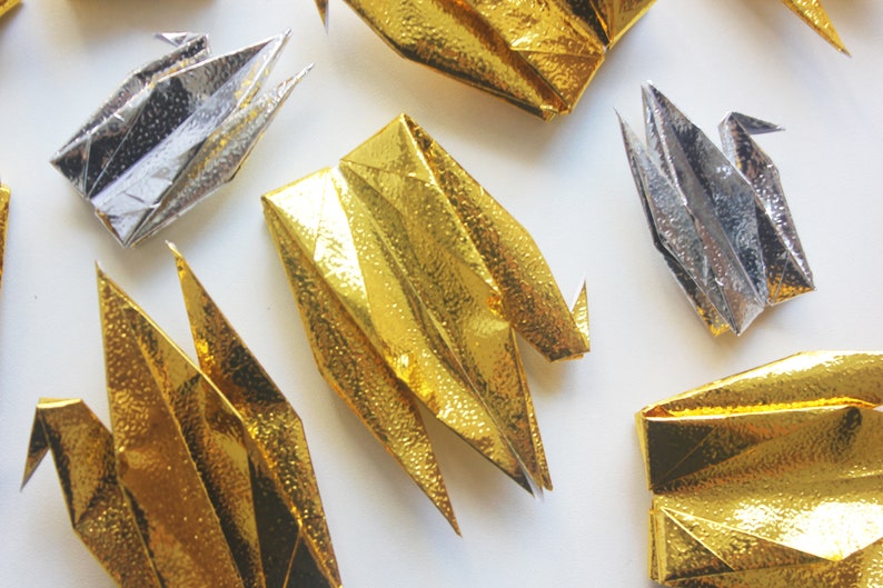 100 Origami metalizado oro papel grúas brillante lámina plata Etsy España