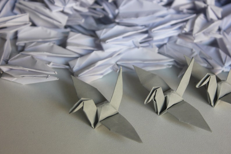 100 Grey/white Origami Paper Cranes Gray Paper Bird Fold Crane for ...