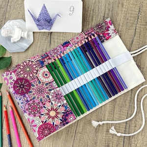 Canvas Colored Pencil Roll Case, Cotton Pouch Fabric Storage Pens Roll Wrap, Drawing Pencil Organizer Pencil Case Gift for Student Kids