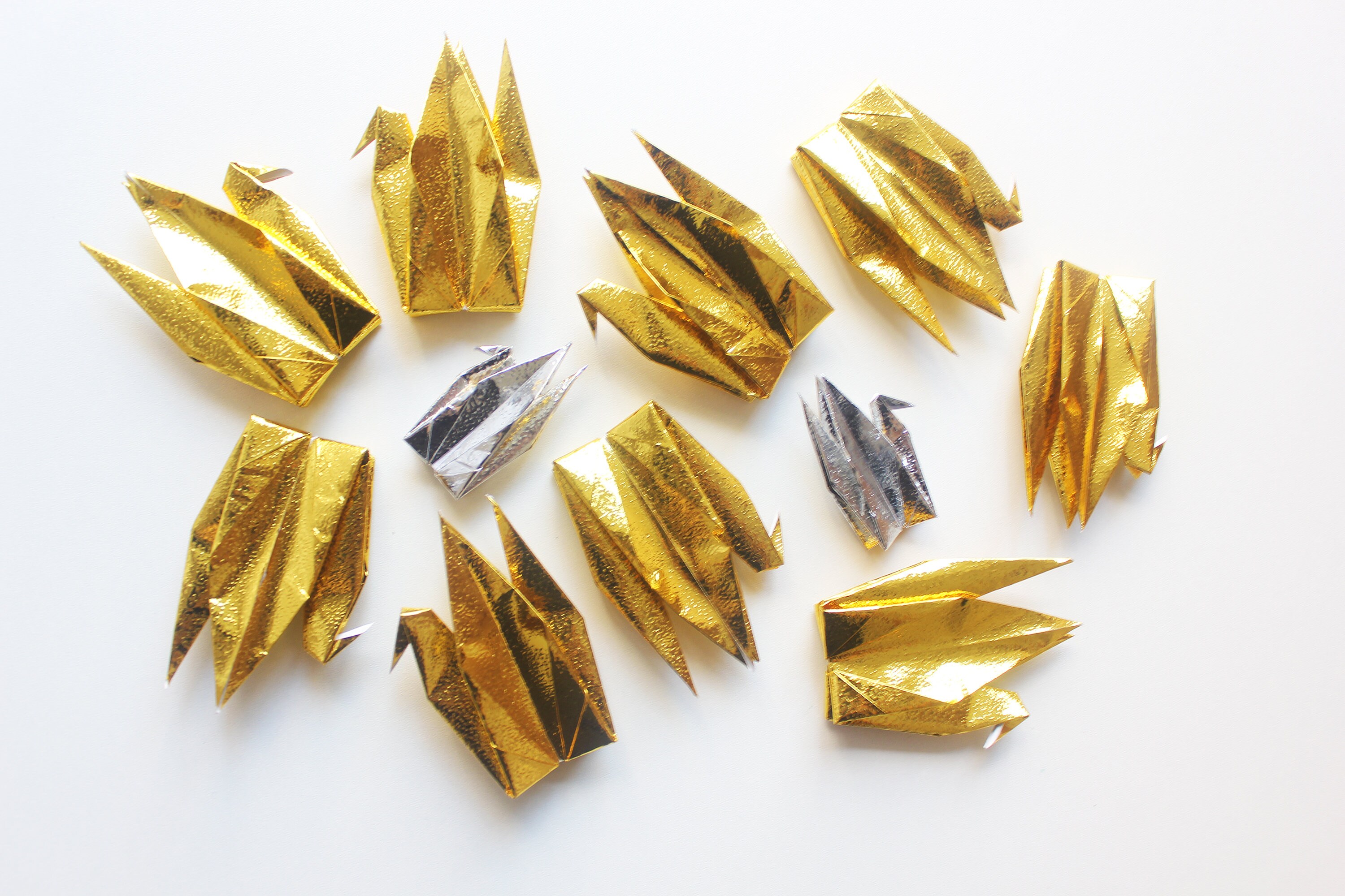100 Origami metalizado oro papel grúas brillante lámina plata Etsy
