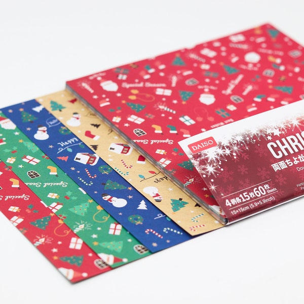 Christmas Chiyogami Origami Paper – 60 Sheets 5.9 x 5.9 inch – Yuzen Chiyogami Washi Paper Pack – Holiday Patterns – Japanese Paper Art