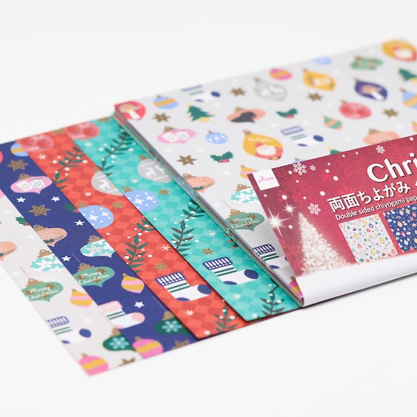 Christmas Chiyogami Origami Paper – 60 Sheets 5.9 x 5.9 inch – Scrapbook Yuzen Washi Paper Pack – Holiday Patterns – Japanese Paper Art