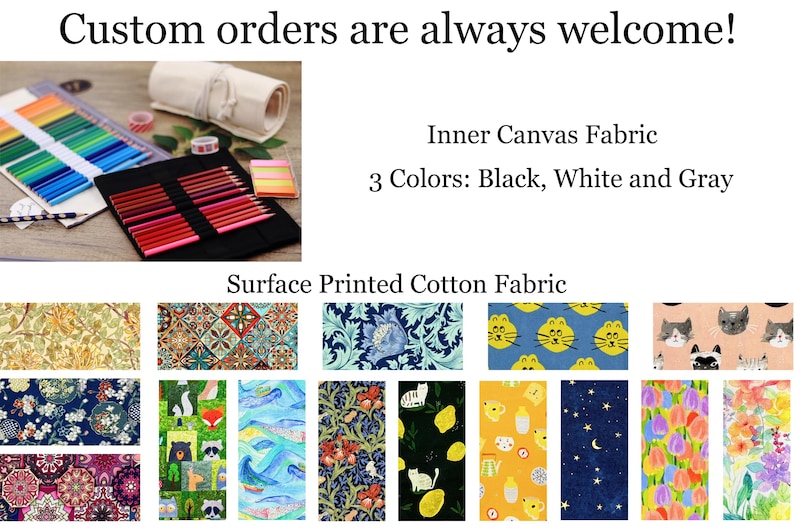 Christmas Gift Pencil Rollup Pouch, Green Cotton Fabric Storage Pens