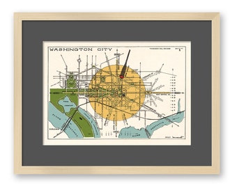 WASHINGTON 1929 Vintage Print - Antique Fine Art Wall Decor - Rare Retro Poster - Illustration Diagram Infographic - American City Map