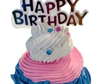 DEZICAKES Fake Cupcake Happy Birthday Blue Pink White w/ Confetti Prop Decoration Gift Dezicakes